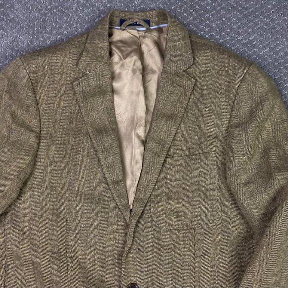 Lands End Baird McNutt Blazer Sport Coat Men's 38R Fits 36S Golden Brown Linen - Picture 2 of 15